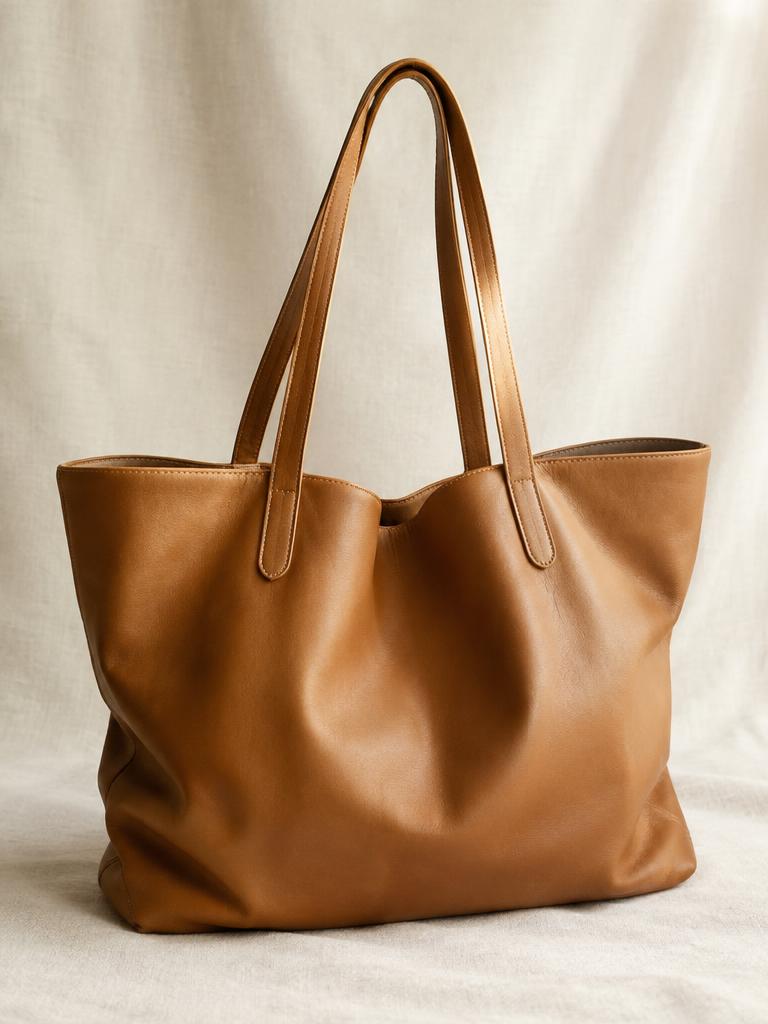 Ruime cognackleurige leren shopper met lange hengsels